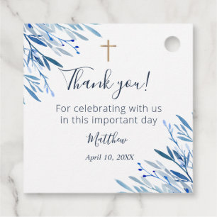 First Communion, Baptism Blue Greenery Favour Tags