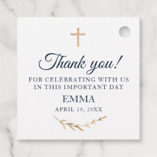 First Communion, Baptism Navy and Gold Elegant Favour Tags