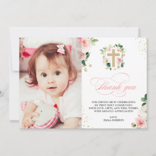 First Communion Baptism Religious Blush Pink Gold Thank You Card