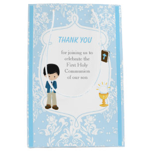 First Communion Black Hair Boy Thank You Medium Gift Bag