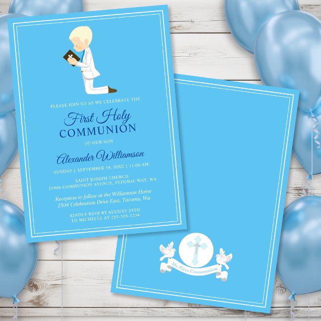 First Communion Blonde Boy Blue Invitation (First Communion Blond Boy Blue Invitation)