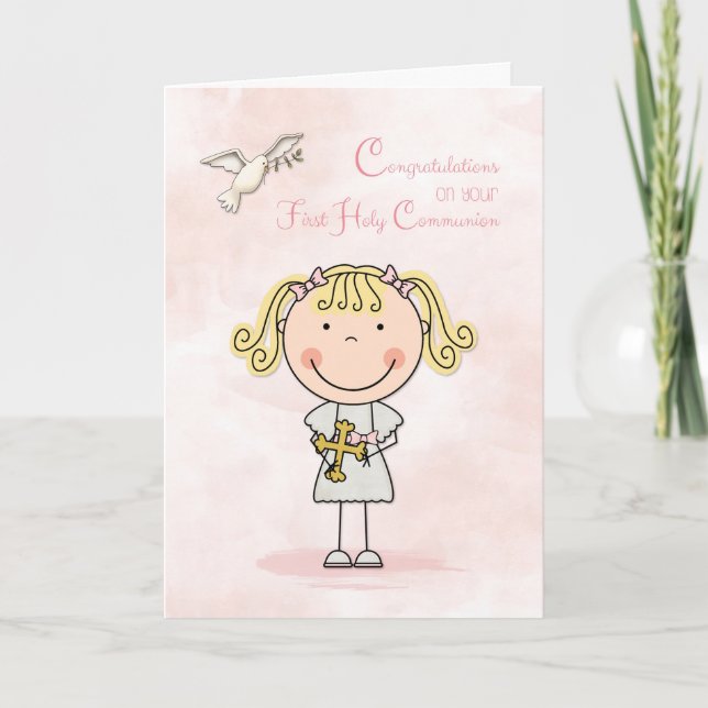 First Communion, Blonde Girl, Congratulations Card (Front)