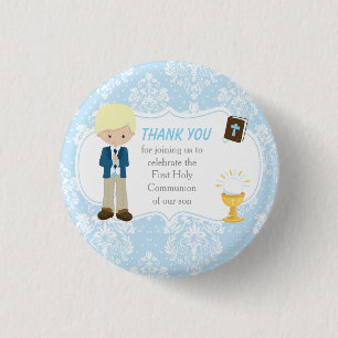 First Communion Blonde Hair Boy Thank You 3 Cm Round Badge