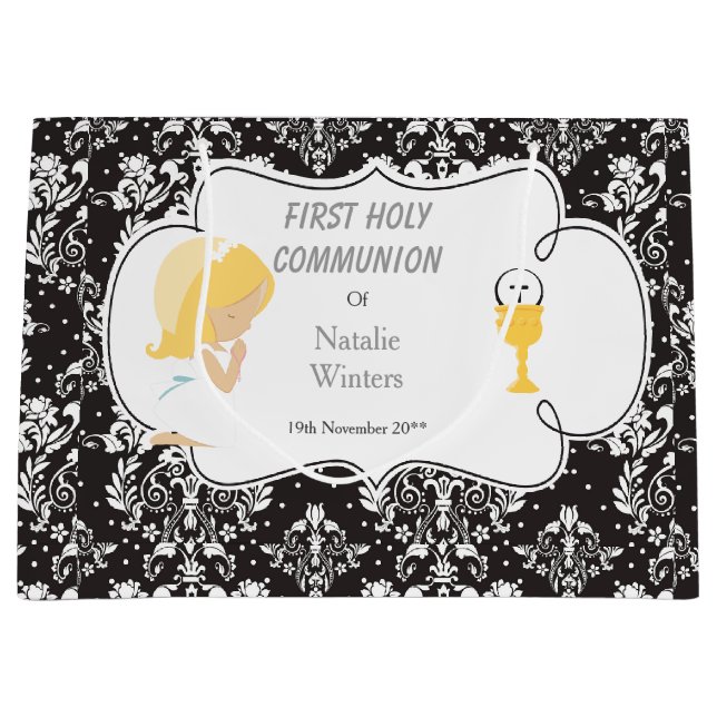 First Communion Blonde Hair Girl Thank You Large Gift Bag (Front)