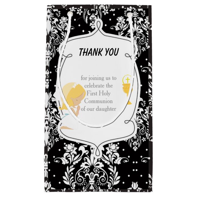 First Communion Blonde Hair Girl Thank You Small Gift Bag (Front)