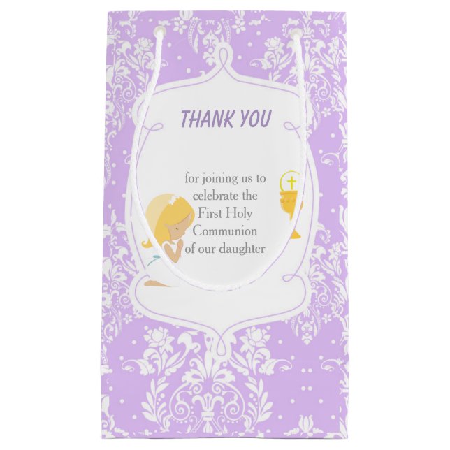 First Communion Blonde Hair Girl Thank You Small Gift Bag (Front)