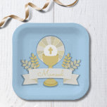 First communion, blue first communion paper plate<br><div class="desc">Elegant blue first communion</div>