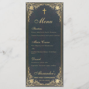 First Communion Blue Gold Vintage Elegant Boy Menu