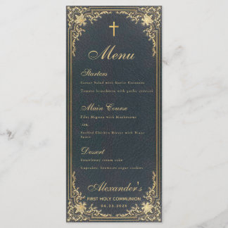 First Communion Blue Gold Vintage Elegant Boy Menu