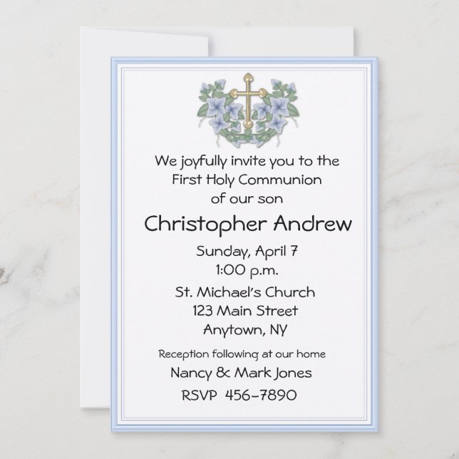 First Communion Blue Invitation (Front)