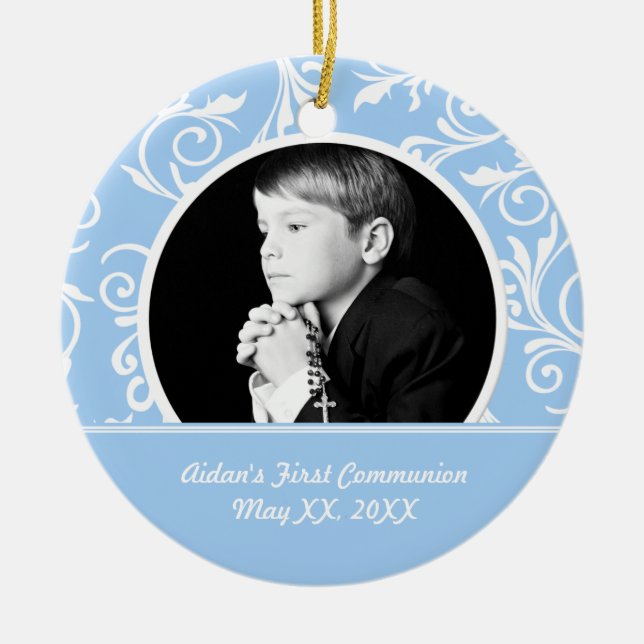 First Communion Blue Photo Ornament (Front)