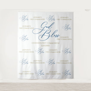 First Communion blue photobooth backdrop Tapestry