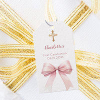 First Communion blush pink bow cross girl DIY