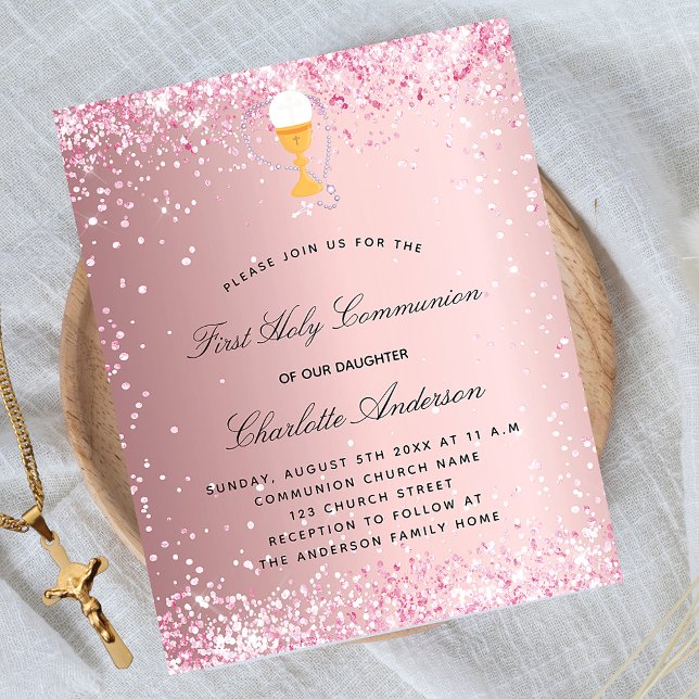 First communion blush pink budget invitation (Creator Uploaded)