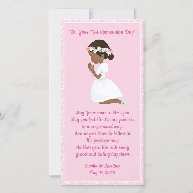 First Communion Bookmark Black Girl Thank You Card (Front)