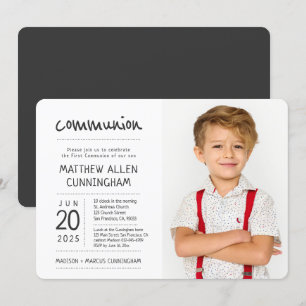 First Communion Boy   Modern + Simple Photo Invitation