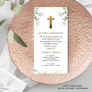 First Communion, Boy or Girl, Greenery Bookmark Thank You Card