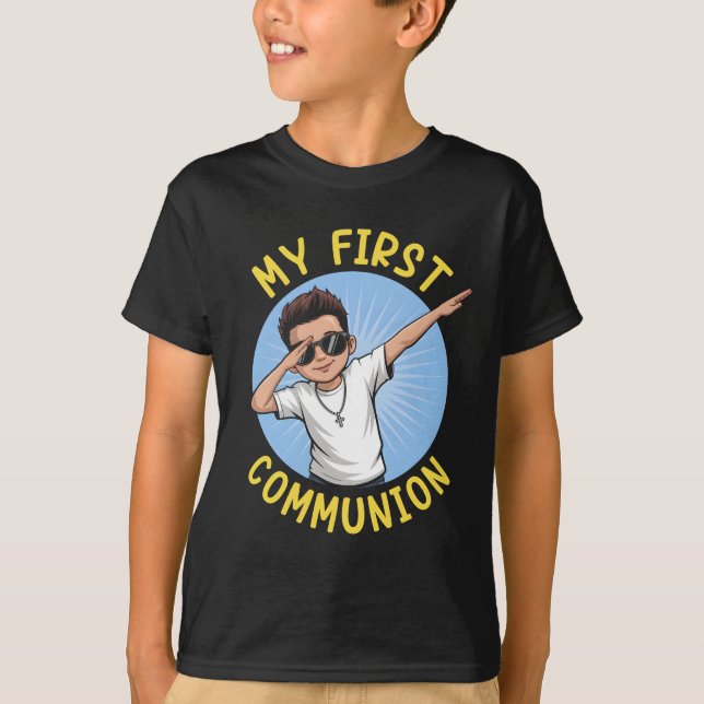 First Communion Boys Dabbing 1st Communion Holy Ch T-Shirt (Front)