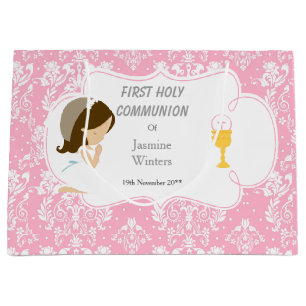 First Communion Brunette Hair Girl Thank You Large Gift Bag