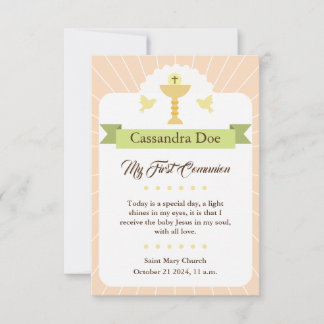 First Communion Card. Girl. Invitation