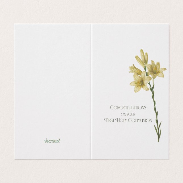 First Communion Card with Image of Lily by Redoute (Outside Unfolded)