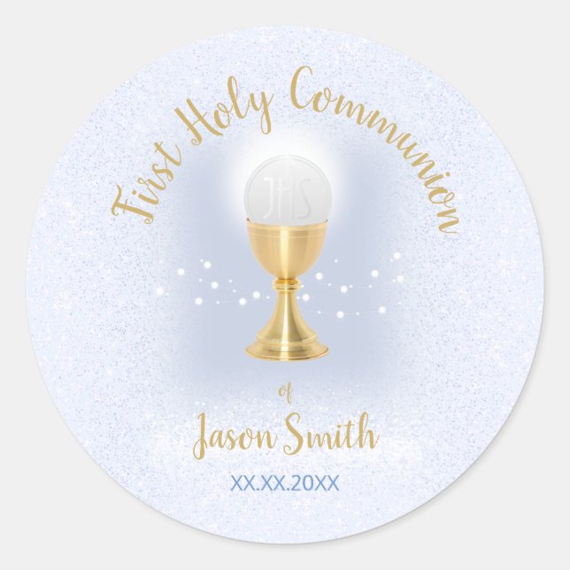First Communion catholic boy Classic Round Sticker (Front)