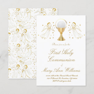 First Communion catholic girl golden angels design Invitation