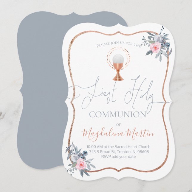 First Communion catholic girl Invitation (Front/Back)