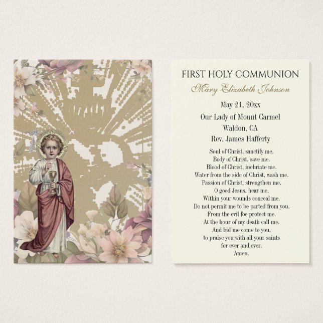 First Communion Catholic Remembrance Holy Card (Front & Back)