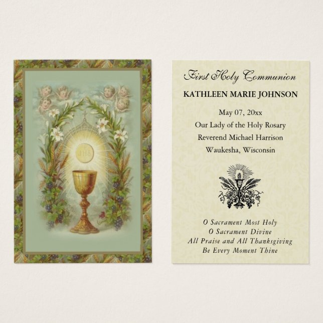 First Communion Catholic Remembrance Holy Card (Front & Back)