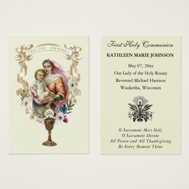 First Communion Catholic Remembrance Holy Card (Front & Back)