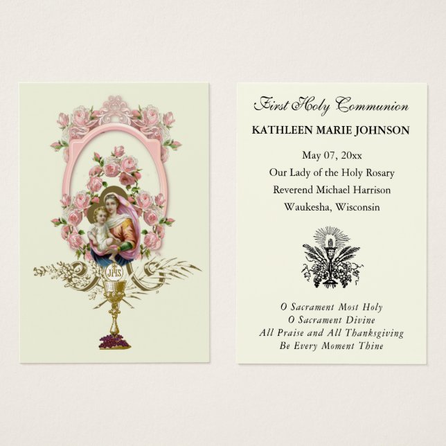 First Communion Catholic Remembrance Holy Card (Front & Back)