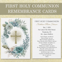 First Communion Catholic Remembrance Holy Card