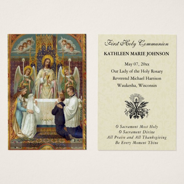 First Communion Catholic Remembrance Holy Card (Front & Back)