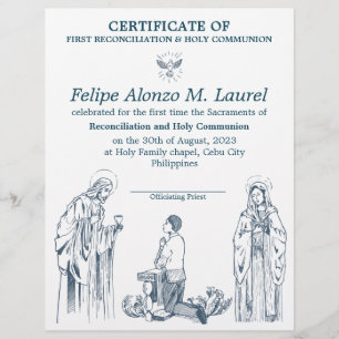 First Communion Certificate for boys Custom Letterhead