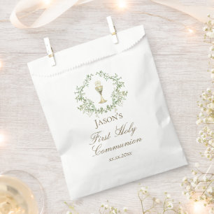 First Communion chalice crest greenery Favour Bags