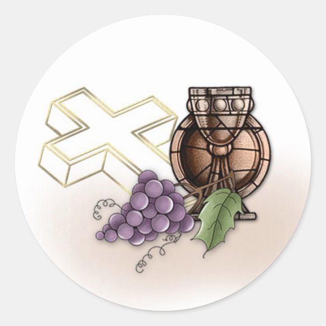 First Communion Chalice, Cross, Grapes Classic Round Sticker (Front)