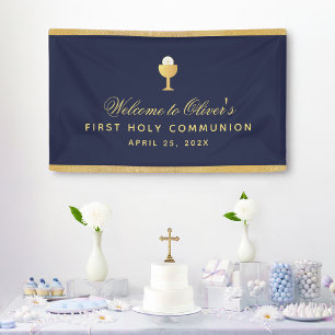 First Communion Chalice Navy Blue Boy Welcome Banner