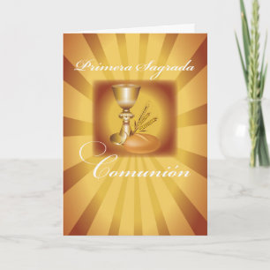 First Communion Chalice, Spanish, Gold Starburst Card