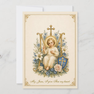 First Communion Child Jesus Floral Invitation