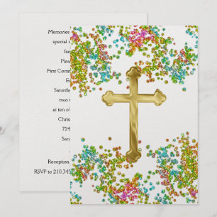 First Communion Colourful Glittery Invitation