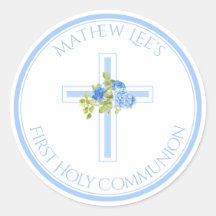 First Communion Cross Blue Roses Monogrammed Name