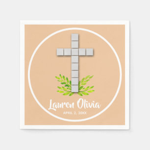 First Communion Cross on Peach Napkin