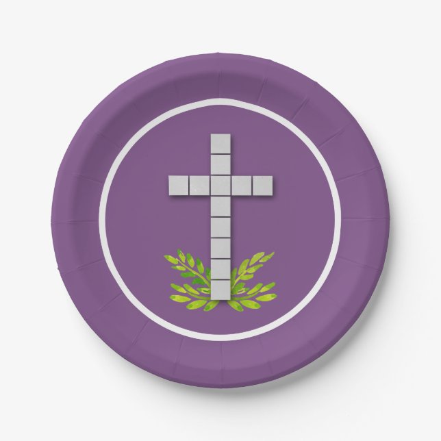 First Communion Cross on Purple Paper Plate (Front)