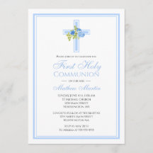 First Communion Cross with Blue Roses Christian