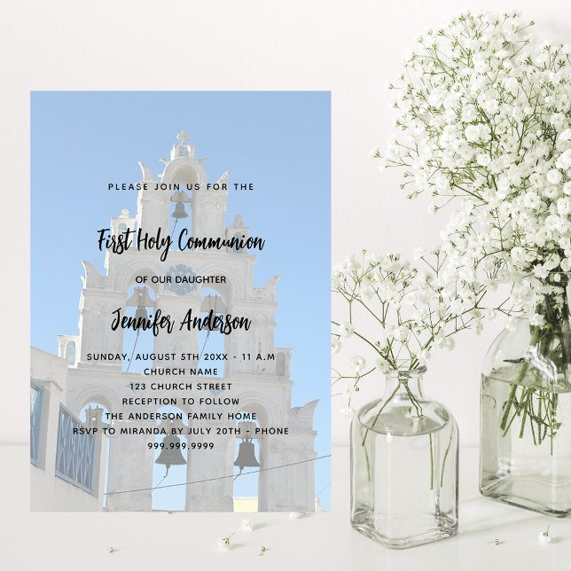 First Communion custom photo church luxury Invitation Postcard (Creator Uploaded)