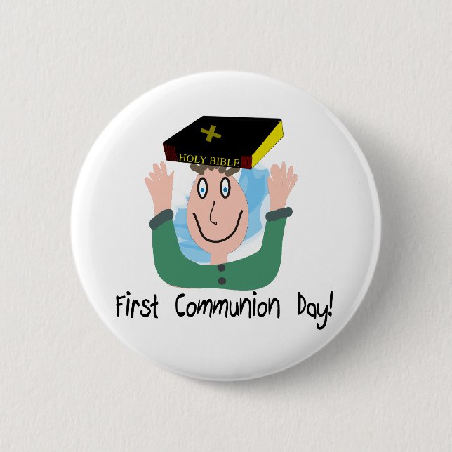 First Communion Day~~"Boy With Bible" 6 Cm Round Badge (Front)