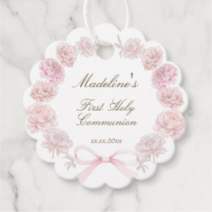 first communion delicate peonies frame favour tags