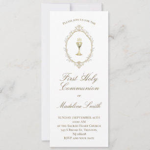 first communion elegant beige frame invitation