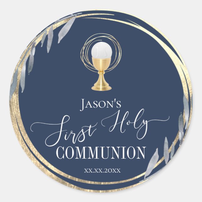 First Communion elegant decor Classic Round Sticker (Front)